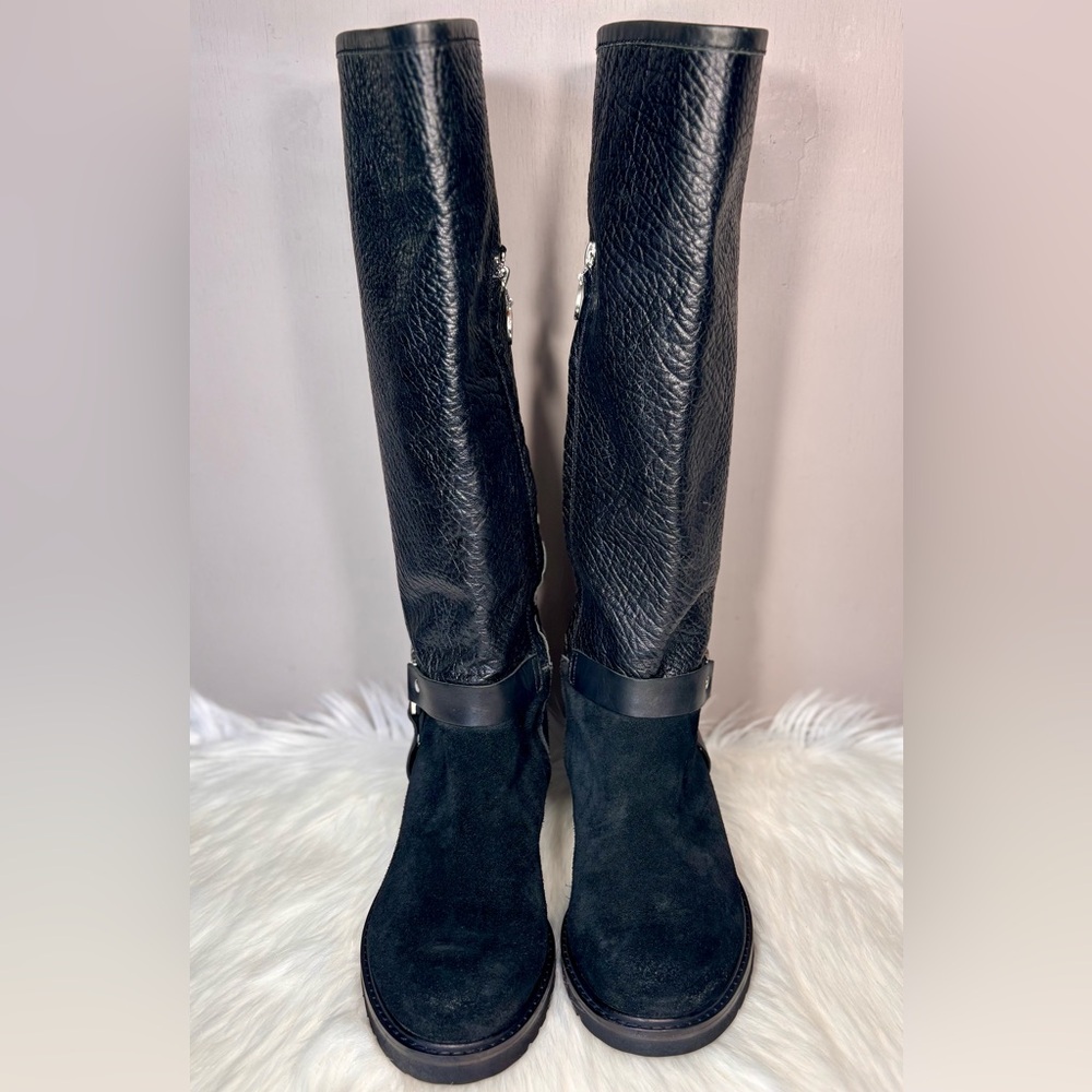 WISHBONE Leather & Suede Moto Boots - Picture 3 of 10